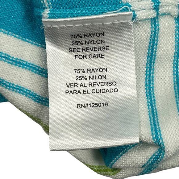 Joseph A Sweater Top Womens Large Turquoise Striped Square Neck 3/4 Sleeve - Picture 9 of 11